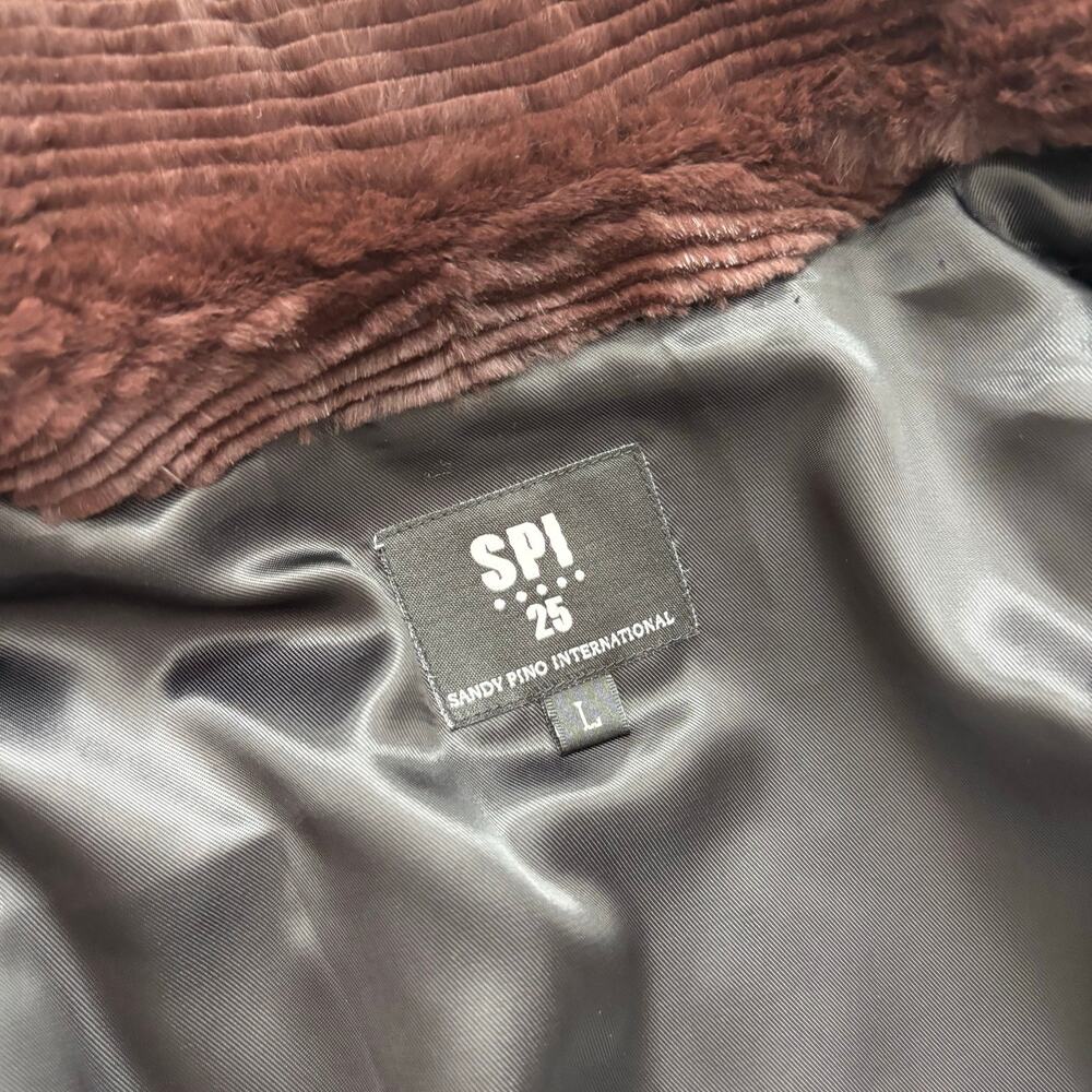 SPI 25 Sandy Pino Rabbit Fur Jacket Brown Ribbed Cropped Coat Brooch Large - Picture 6 of 13